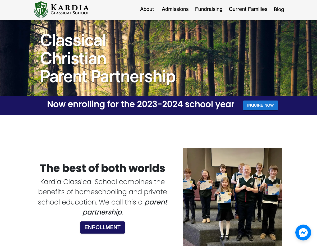 Kardia Classical School website screenshot
